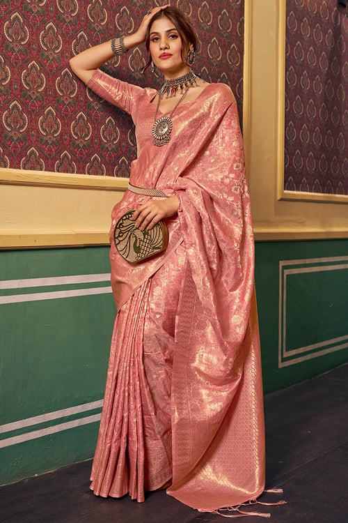 Load image into Gallery viewer, Supernal Peach Soft Banarasi Silk Saree With Fragrant Blouse Piece
