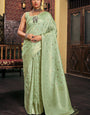 Lagniappe Sea Green Soft Banarasi Silk Saree With Comely Blouse Piece