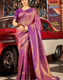 Fairytale Purple Kanjivaram Silk Saree With Assemblage Blouse Piece