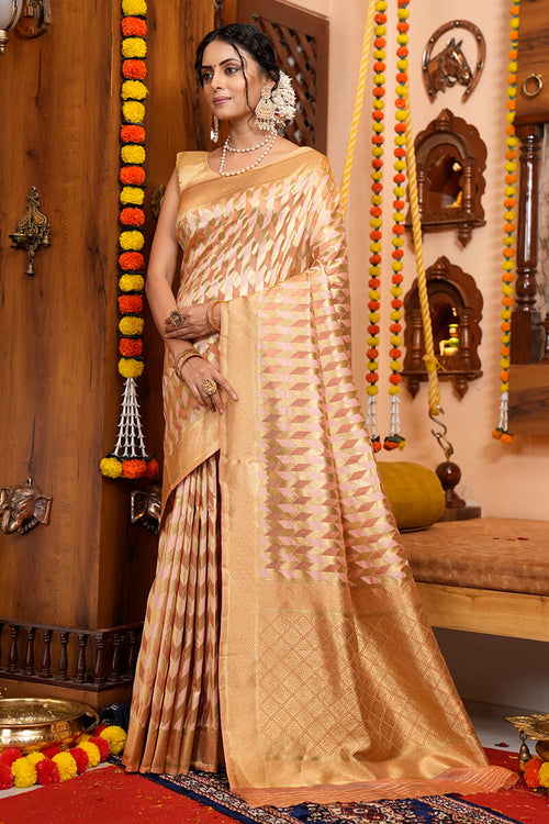 Load image into Gallery viewer, Denouement Beige Organza Silk Saree With Incredible Blouse Piece
