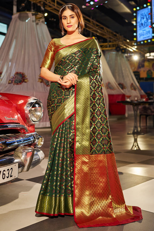 Load image into Gallery viewer, Beauteous Dark Green Patola Silk Saree with Pleasant Blouse Piece
