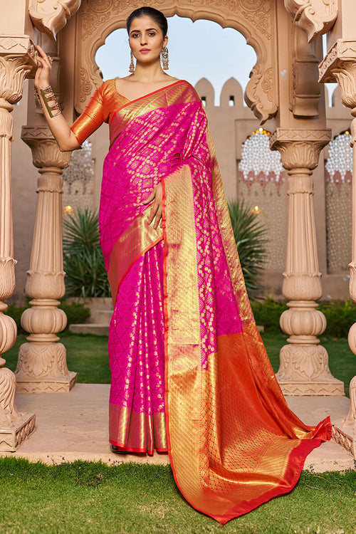 Load image into Gallery viewer, Radiant Dark Pink Patola Silk Saree with Glowing Blouse Piece
