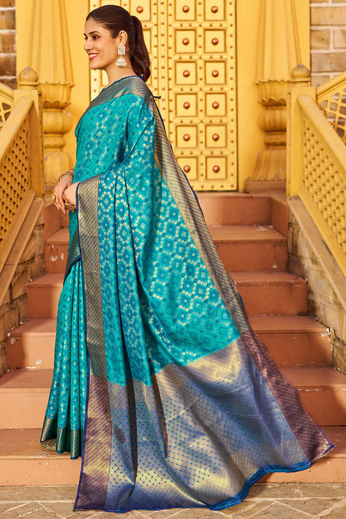 Load image into Gallery viewer, Mesmerising Firozi Patola Silk Saree with Precious Blouse Piece
