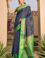 Classy Navy Blue Patola Silk Saree with Marvellous Blouse Piece