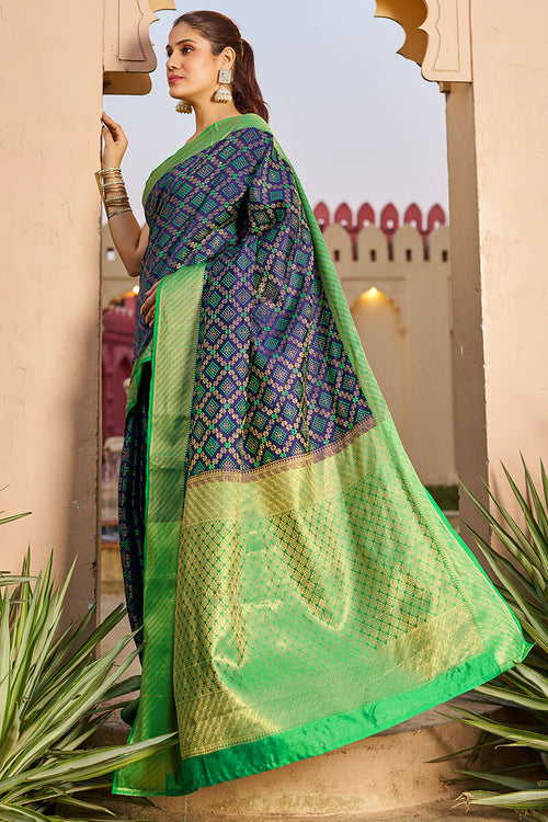 Load image into Gallery viewer, Classy Navy Blue Patola Silk Saree with Marvellous Blouse Piece
