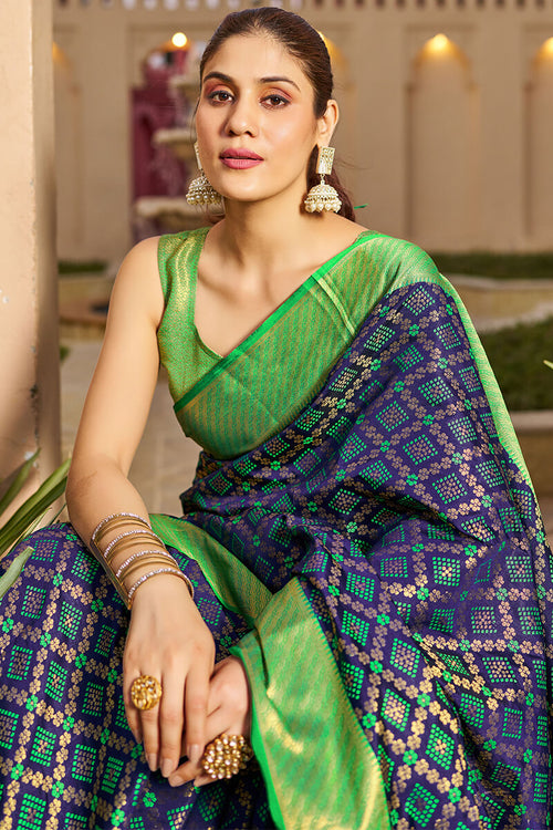 Load image into Gallery viewer, Classy Navy Blue Patola Silk Saree with Marvellous Blouse Piece
