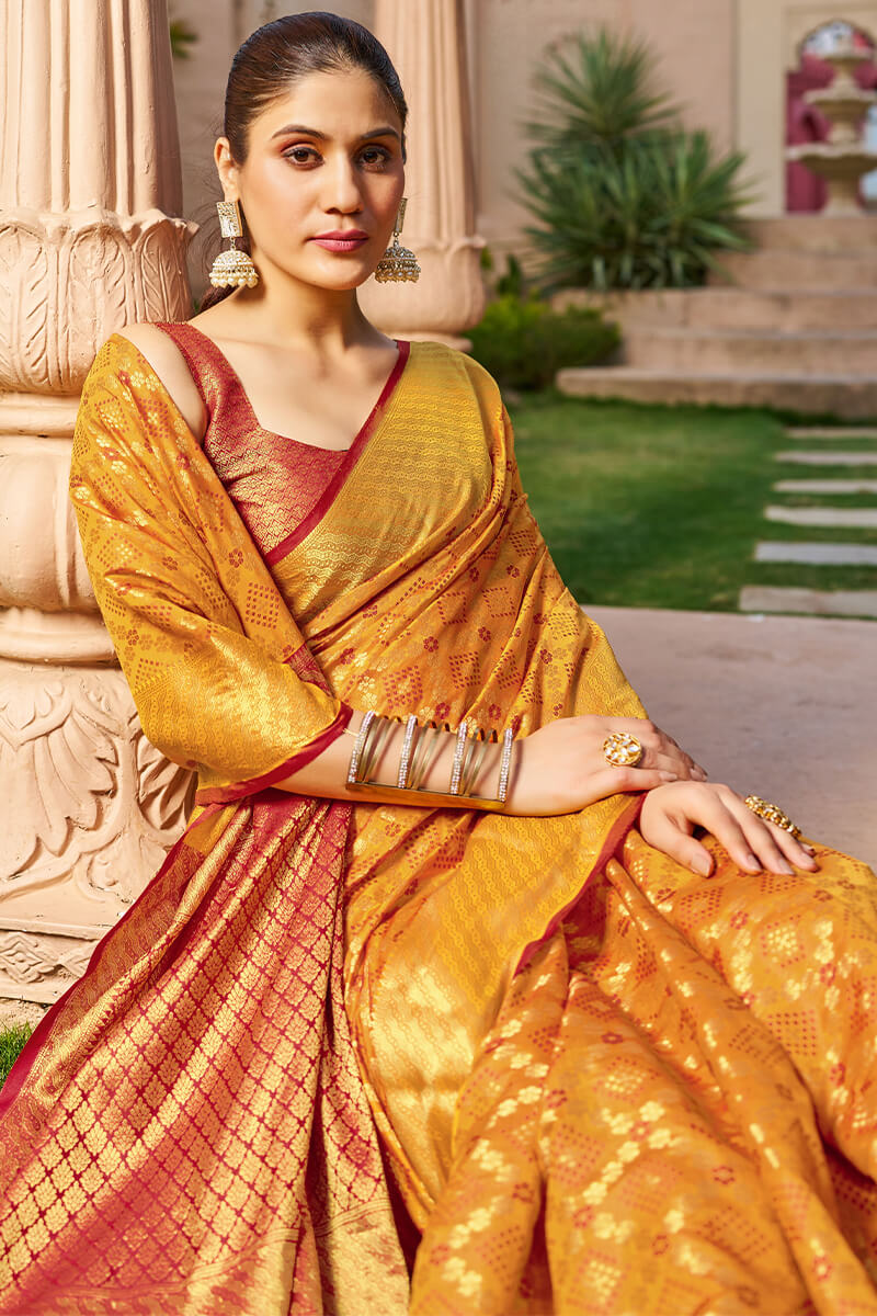 Unique Orange Patola Silk Saree with Appealing Blouse Piece