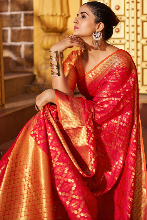 Load image into Gallery viewer, Mesmeric Red Patola Silk Saree with Fairytale Blouse Piece
