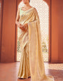 Extraordinary Beige Kanjivaram Silk Saree With Girlish Blouse Piece