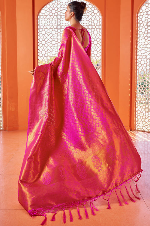 Load image into Gallery viewer, Blissful Dark Pink Kanjivaram Silk Saree With Fancifull Blouse Piece
