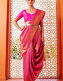 Blissful Dark Pink Kanjivaram Silk Saree With Fancifull Blouse Piece