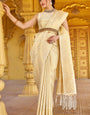 Skinny Beige Kanjivaram Silk Saree With Beautiful  Blouse Piece