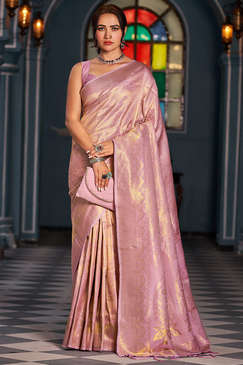 Load image into Gallery viewer, Ravishing Lavender Kanjivaram Silk Saree With Mesmeric Blouse Piece
