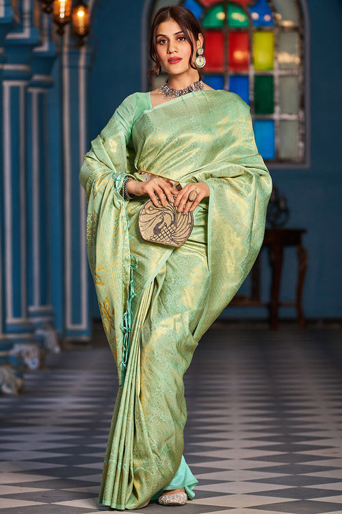 Load image into Gallery viewer, Inspiring Pista Kanjivaram Silk Saree With Traditional Blouse Piece
