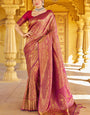 Beleaguer Purple Kanjivaram Silk Saree With Embrocation Blouse Piece