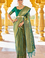 Sumptuous Rama Kanjivaram Silk Saree With Splendorous Blouse Piece