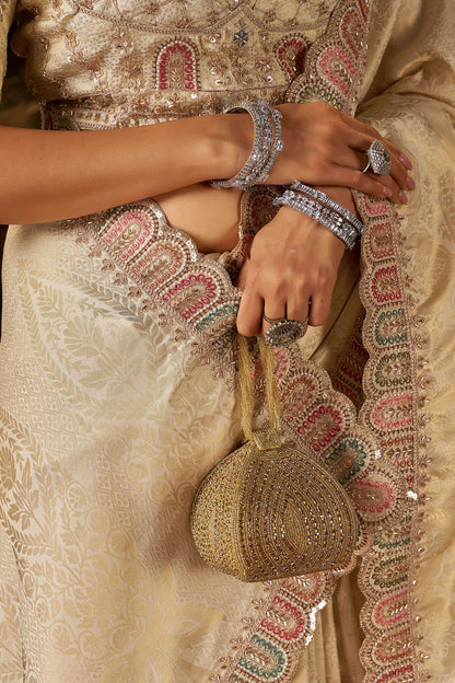 Prodigal Beige Handwork Kanjivaram Silk Saree With Winsome Blouse Piece
