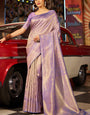 Mesmeric Lavender Kanjivaram Silk Saree With Breathtaking Blouse Piece