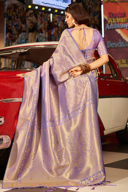 Load image into Gallery viewer, Mesmeric Lavender Kanjivaram Silk Saree With Breathtaking Blouse Piece
