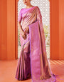 Glowing Pink Kanjivaram Silk Saree With Alluring Blouse Piece