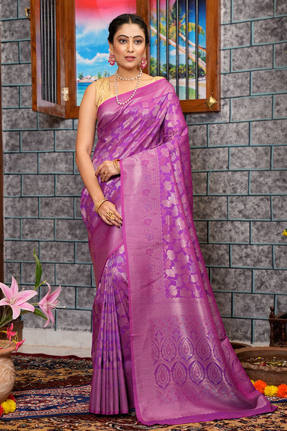 Devastating Purple Kanjivaram Silk Saree With Engaging Blouse Piece