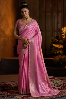 Zephyr Dark Pink Cotton Silk Saree With Pleasurable Blouse Piece