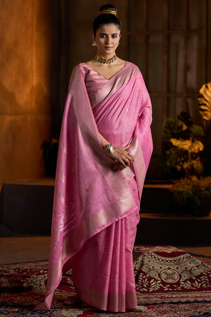 Zephyr Dark Pink Cotton Silk Saree With Pleasurable Blouse Piece