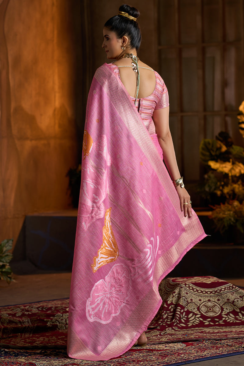 Zephyr Dark Pink Cotton Silk Saree With Pleasurable Blouse Piece