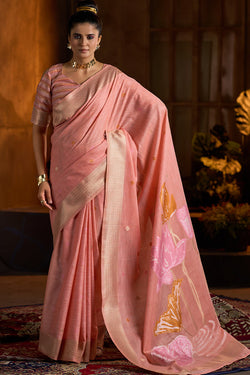 Enticing Peach Cotton Silk Saree With Chatoyant Blouse Piece