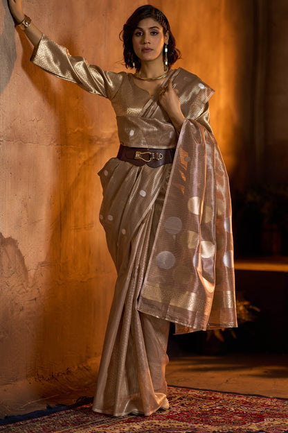 Flameboyant Brown Soft Banarasi Tissue Silk Saree With Propinquity Blouse Piece