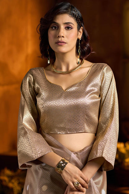 Flameboyant Brown Soft Banarasi Tissue Silk Saree With Propinquity Blouse Piece