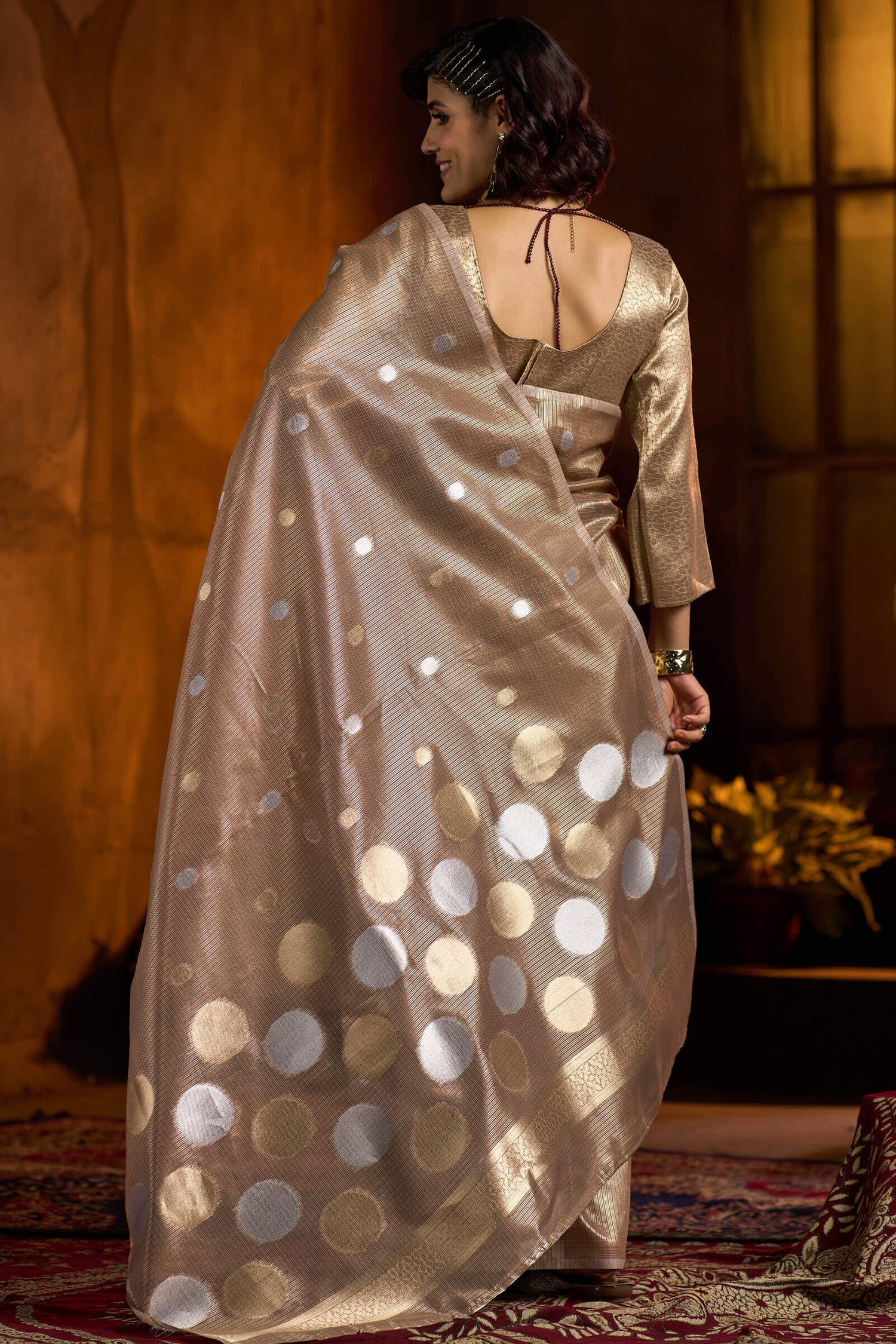 Flameboyant Brown Soft Banarasi Tissue Silk Saree With Propinquity Blouse Piece