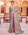 Glowing Grey Soft Banarasi Silk Saree With Surpassing Blouse Piece