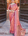 Opulent Peach Soft Banarasi Silk Saree With Flamboyant Blouse Piece