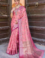 Breathtaking Pink Soft Banarasi Silk Saree With Prominent Blouse Piece