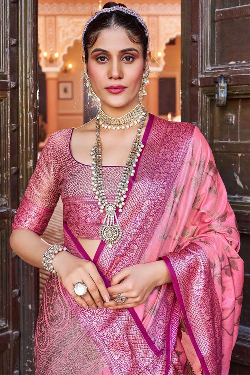 Load image into Gallery viewer, Breathtaking Pink Soft Banarasi Silk Saree With Prominent Blouse Piece
