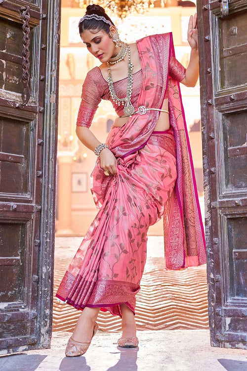 Load image into Gallery viewer, Breathtaking Pink Soft Banarasi Silk Saree With Prominent Blouse Piece
