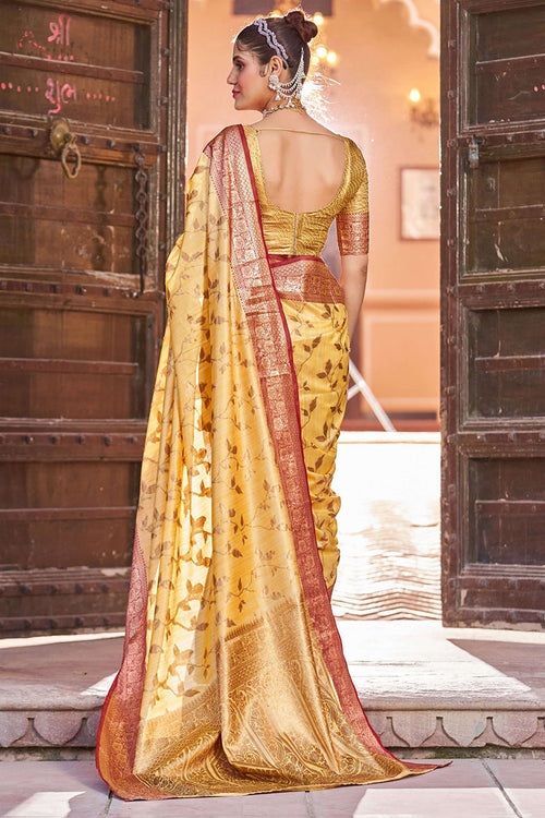 Load image into Gallery viewer, Blooming Yellow Soft Banarasi Silk Saree With Preferable Blouse Piece
