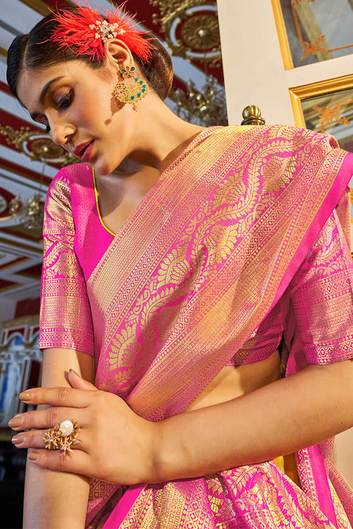 Load image into Gallery viewer, Groovy Yellow Soft Banarasi Silk Saree With Entrancing Blouse Piece
