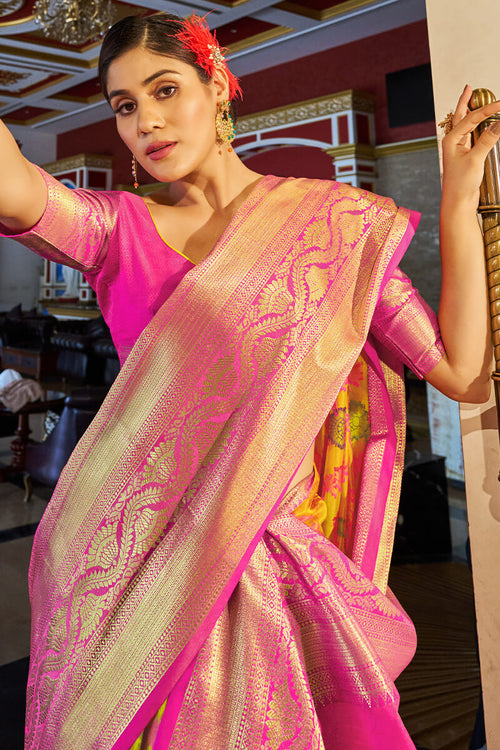 Load image into Gallery viewer, Groovy Yellow Soft Banarasi Silk Saree With Entrancing Blouse Piece
