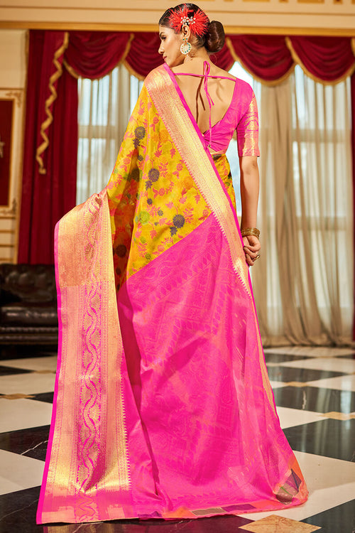 Load image into Gallery viewer, Groovy Yellow Soft Banarasi Silk Saree With Entrancing Blouse Piece
