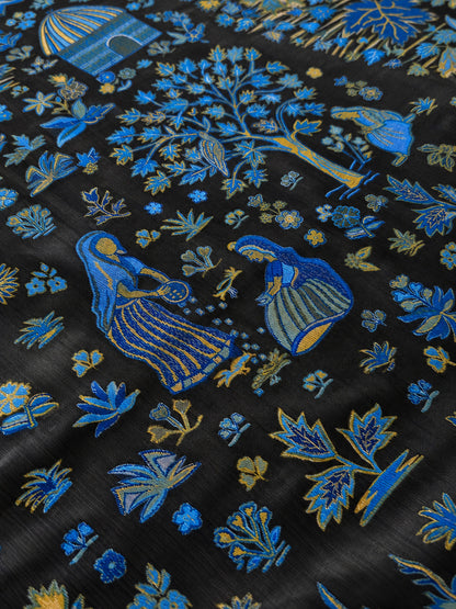 Sensational Black Pashmina Saree With Inspiring Blouse Piece