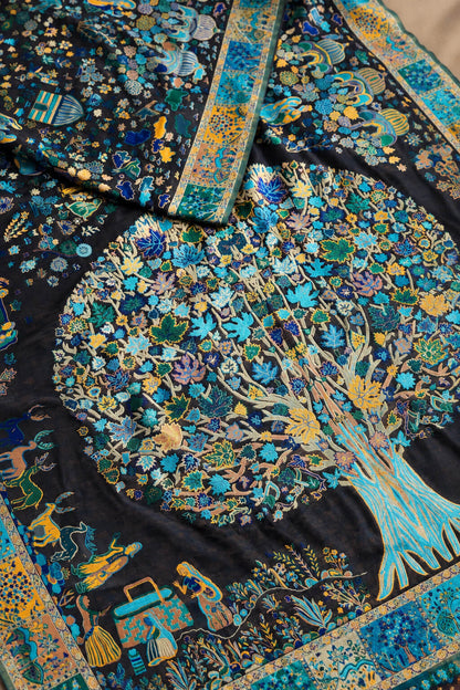 Sensational Black Pashmina Saree With Inspiring Blouse Piece