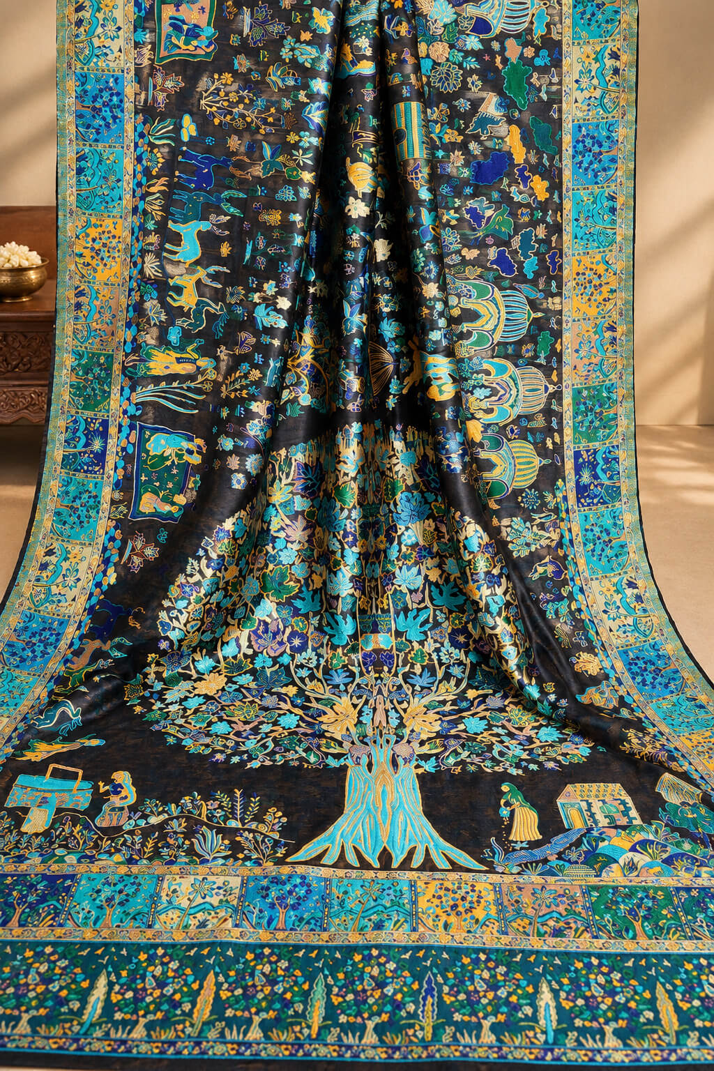 Sensational Black Pashmina Saree With Inspiring Blouse Piece