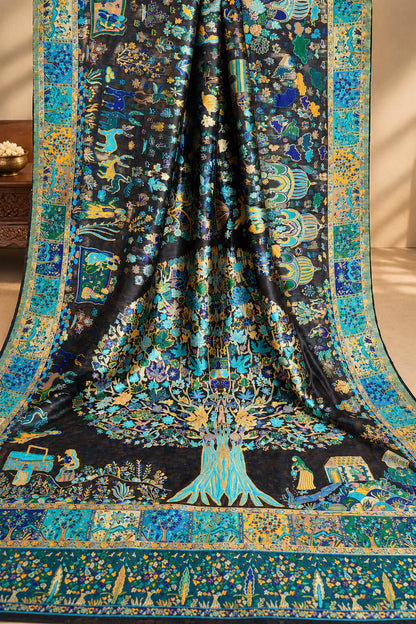 Sensational Black Pashmina Saree With Inspiring Blouse Piece
