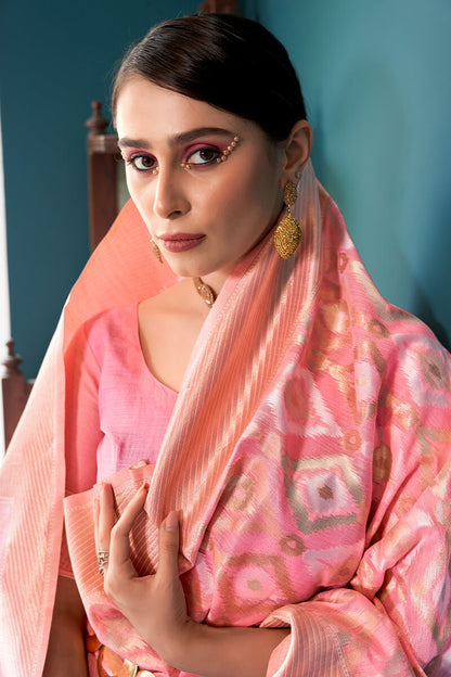 Groovy Baby Pink Cotton Silk Saree With Lissome Blouse Piece