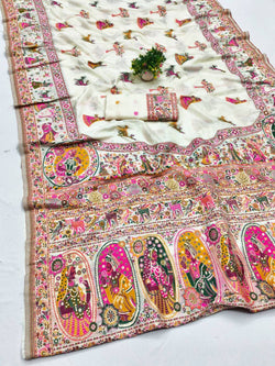 Gorgeous Beige Nylon Dola Pashmina Saree With Prodigal Blouse Piece