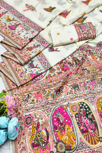 Gorgeous Beige Nylon Dola Pashmina Saree With Prodigal Blouse Piece