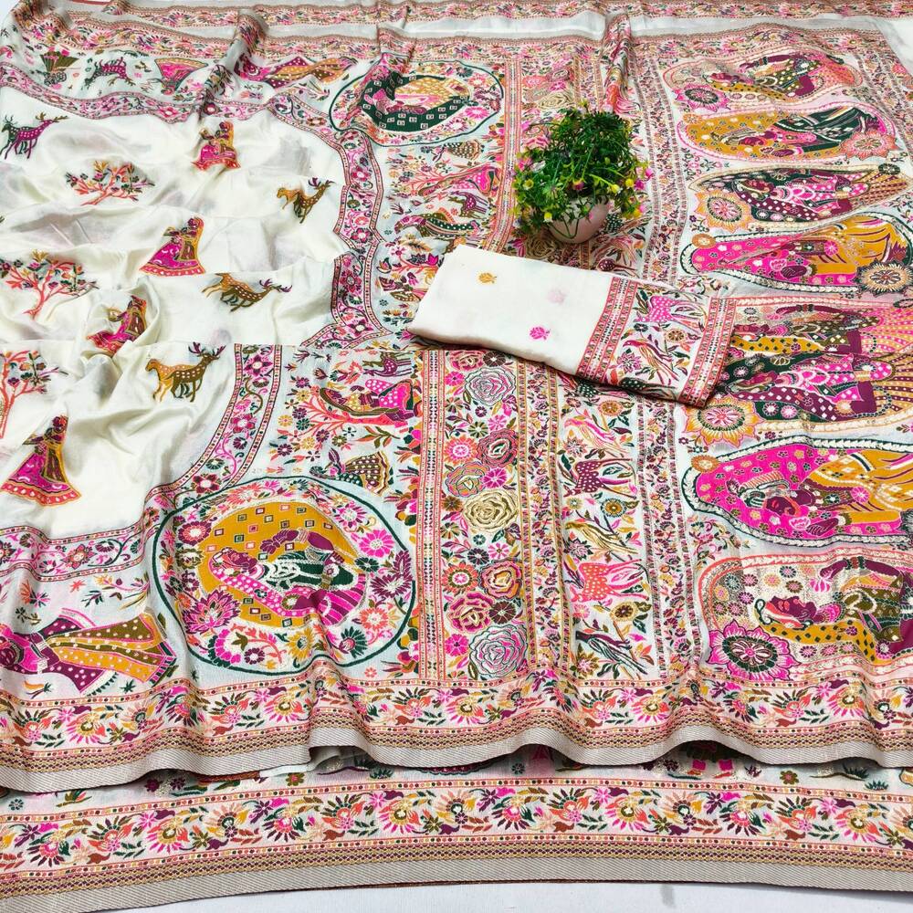 Gorgeous Beige Nylon Dola Pashmina Saree With Prodigal Blouse Piece