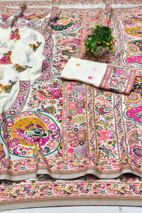 Load image into Gallery viewer, Gorgeous Beige Nylon Dola Pashmina Saree With Prodigal Blouse Piece
